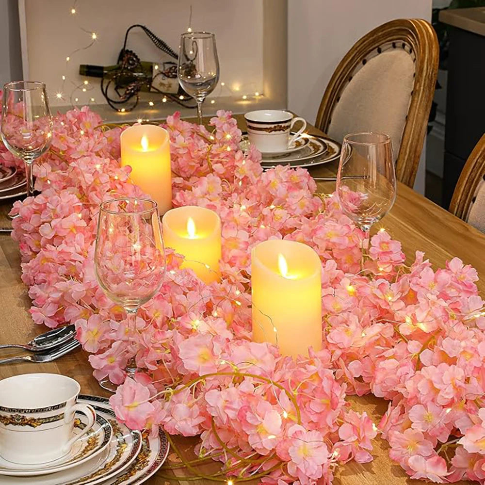 180cm Artificial Pink Cherry Blossom LED Vine – Home & Garden Decoration, DIY Party & Wedding Decor