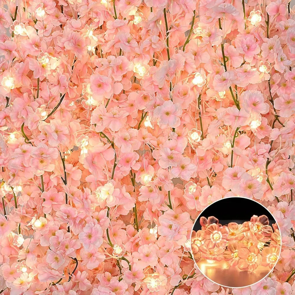 180cm Artificial Pink Cherry Blossom LED Vine – Home & Garden Decoration, DIY Party & Wedding Decor